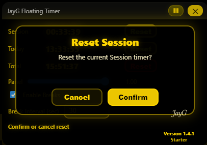 JayG Floating Timer reset warning